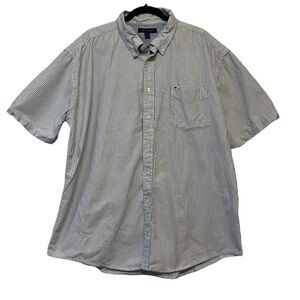 Tommy Hilfiger Blue & White Striped Short Sleeve Button Down Shirt